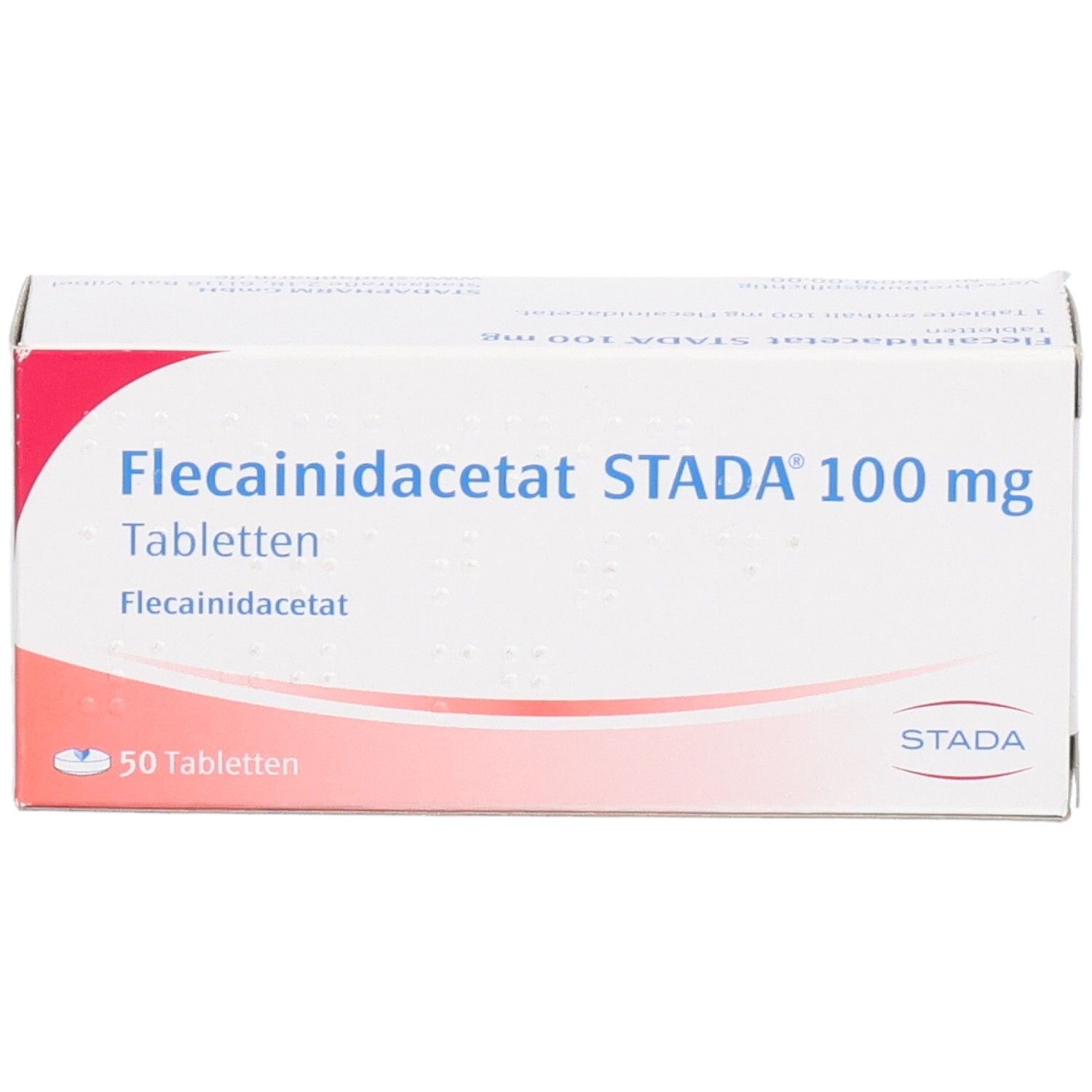 Vorderseite der Flecainidacetat STADA 100 mg Tabletten-Verpackung, 50 Stück.