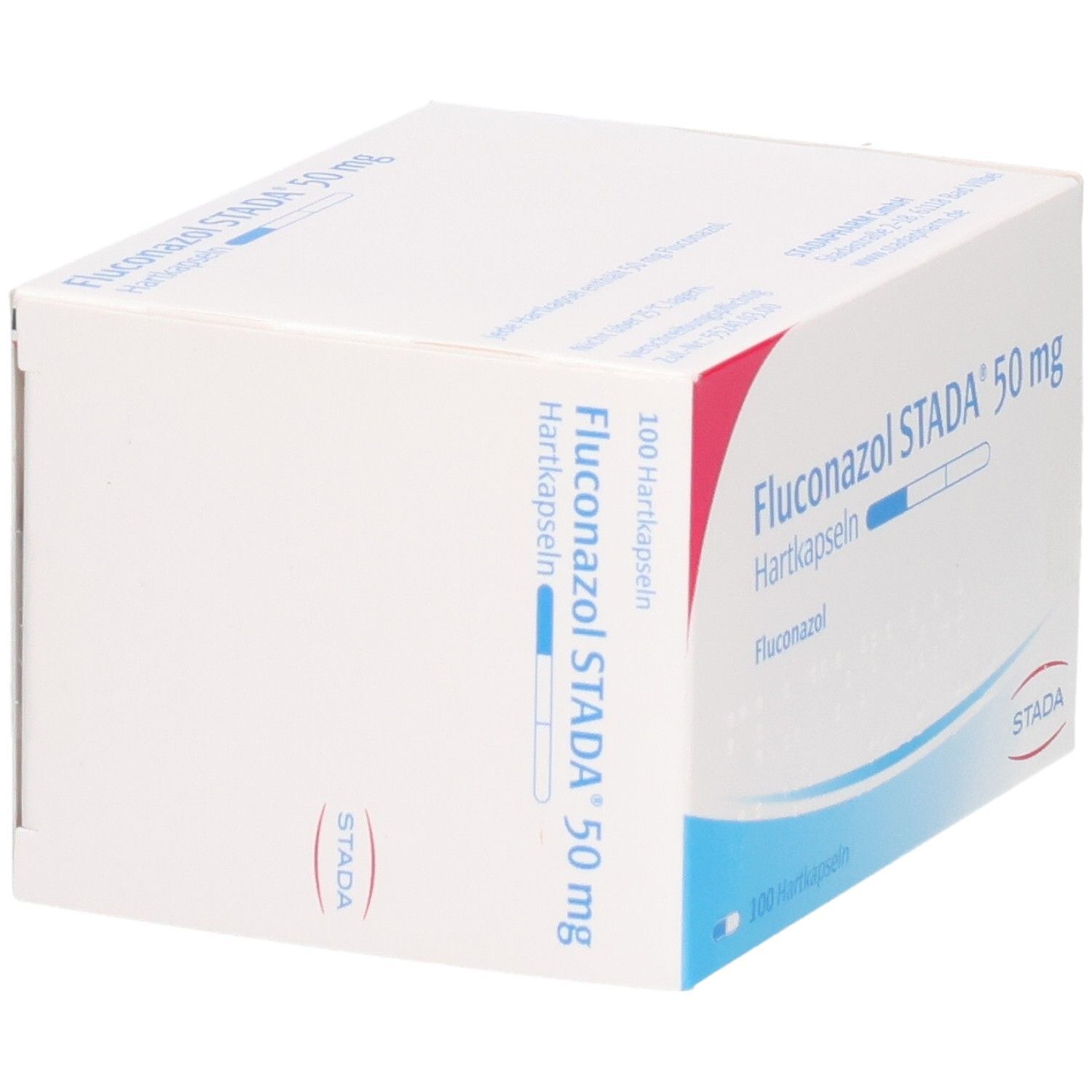 Seitenansicht der Packung Fluconazol STADA 50 mg Hartkapseln.
