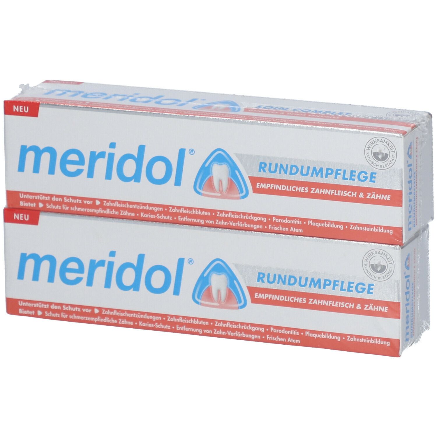 meridol Zahnpasta Rundumpflege für empfindliches Zahnfleisch & Zähne 2x75  ml - SHOP APOTHEKE