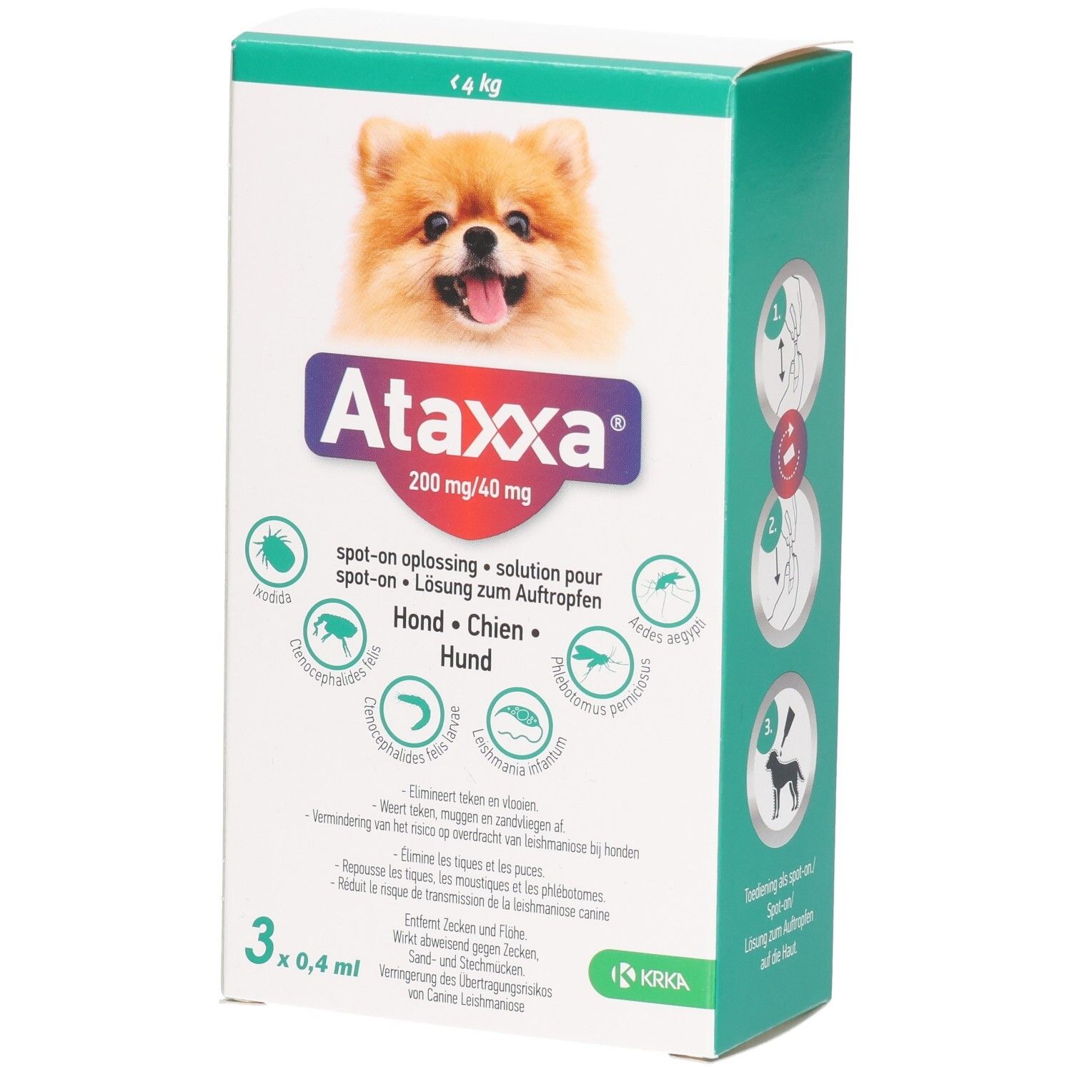 Ataxxa 200mg/40mg Lsg.z.Auftropfen f.Hunde bis 4kg 3 St Lösung