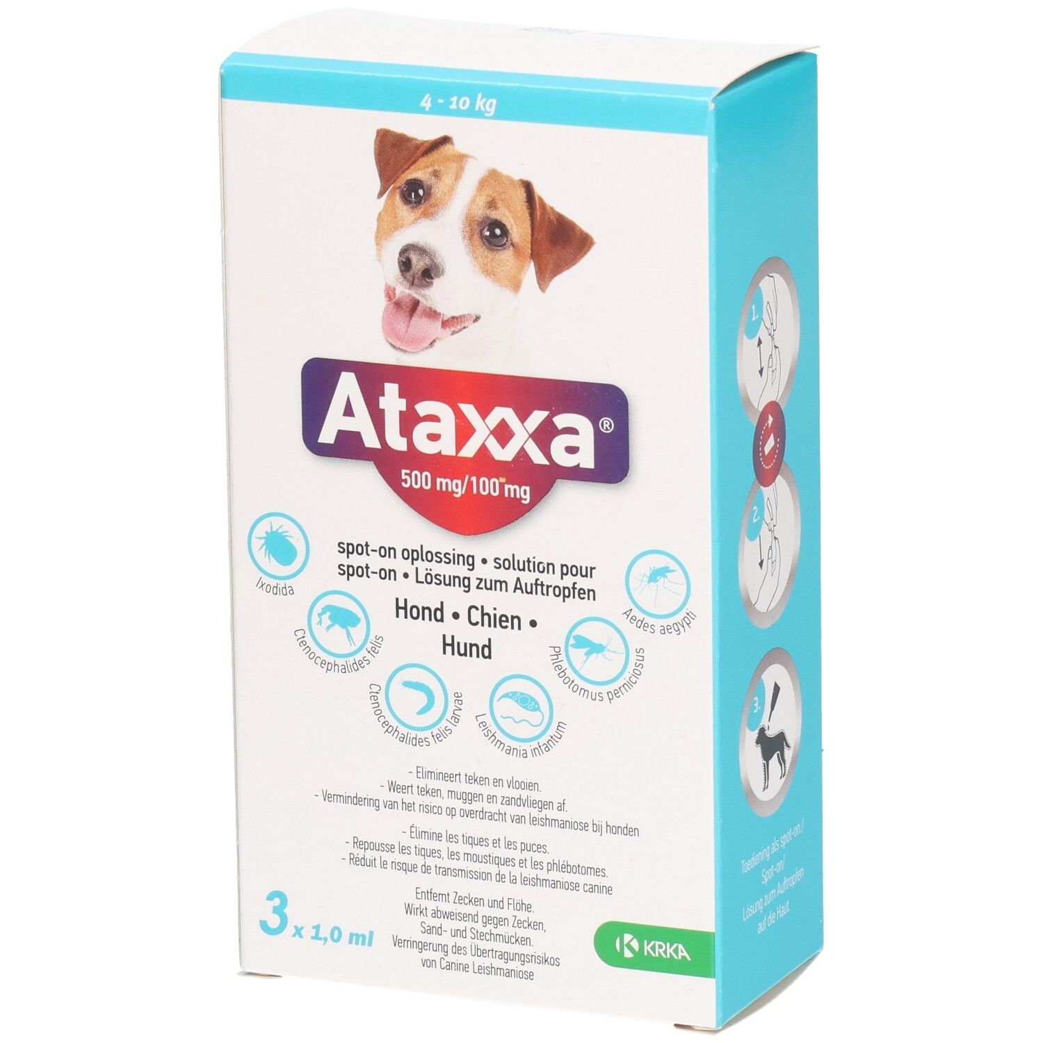 Ataxxa 500mg/100mg Lsg.z.Auftro.f.Hunde von 4-10kg 3 St Lösung