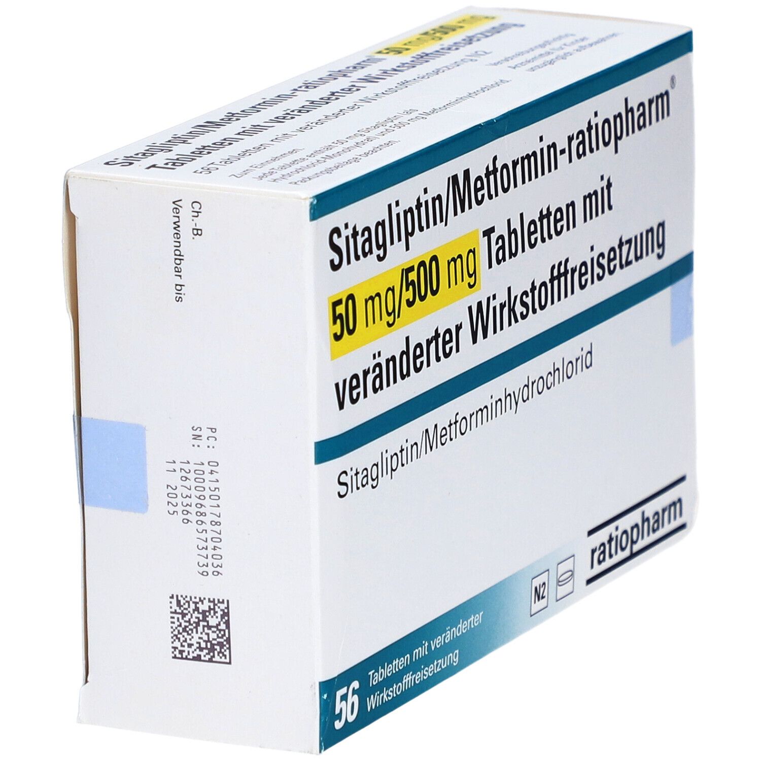 SITAGLIPTIN/Metformin-ratiopharm 50mg/500mg TVW 56 St Tablette, veraenderte Wirkstofffreisetzung