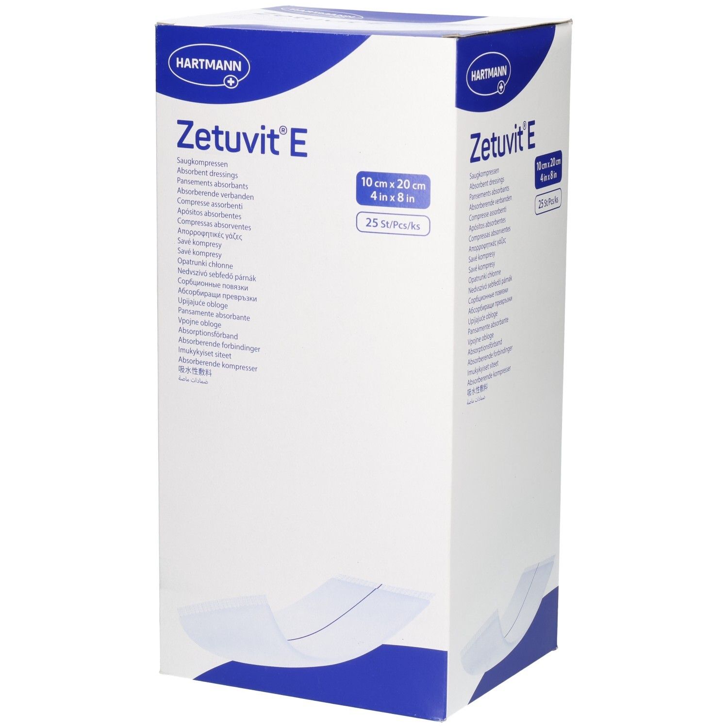 Verpackung Zetuvit E Saugkompressen, 10x20 cm, 25 Stück.
