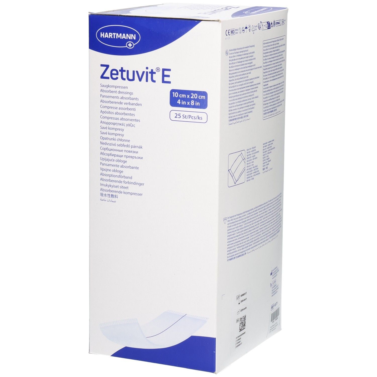 Verpackung Zetuvit E Saugkompressen, 10x20 cm, 25 Stück.