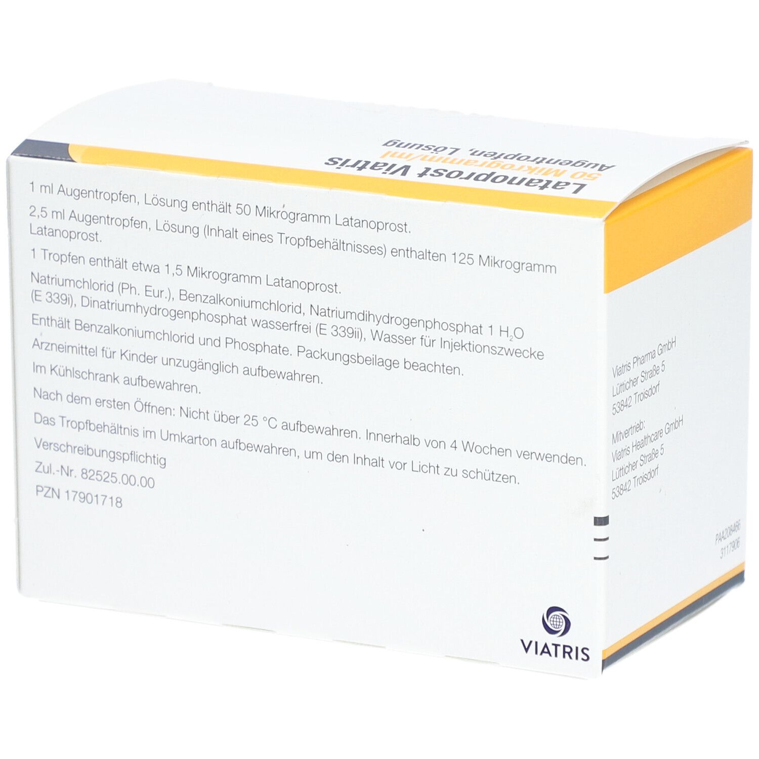 LATANOPROST Viatris 50 Mikrogramm/ml Augentropfen