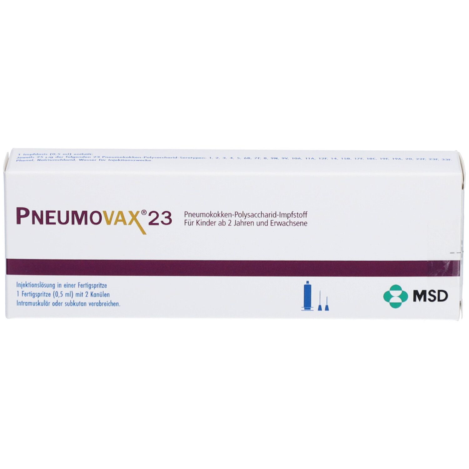PNEUMOVAX 23 Inj.L.i.e.Fertigspr.+2 beigef.Kanülen