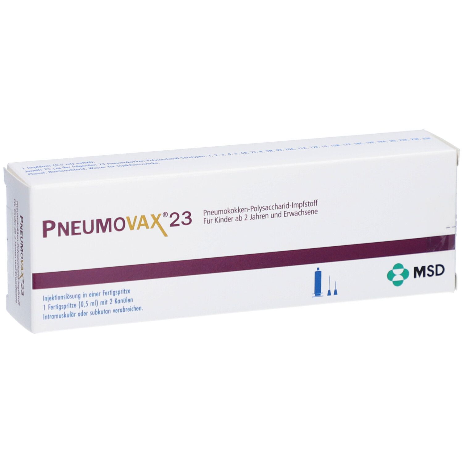 PNEUMOVAX 23 Inj.L.i.e.Fertigspr.+2 beigef.Kanülen