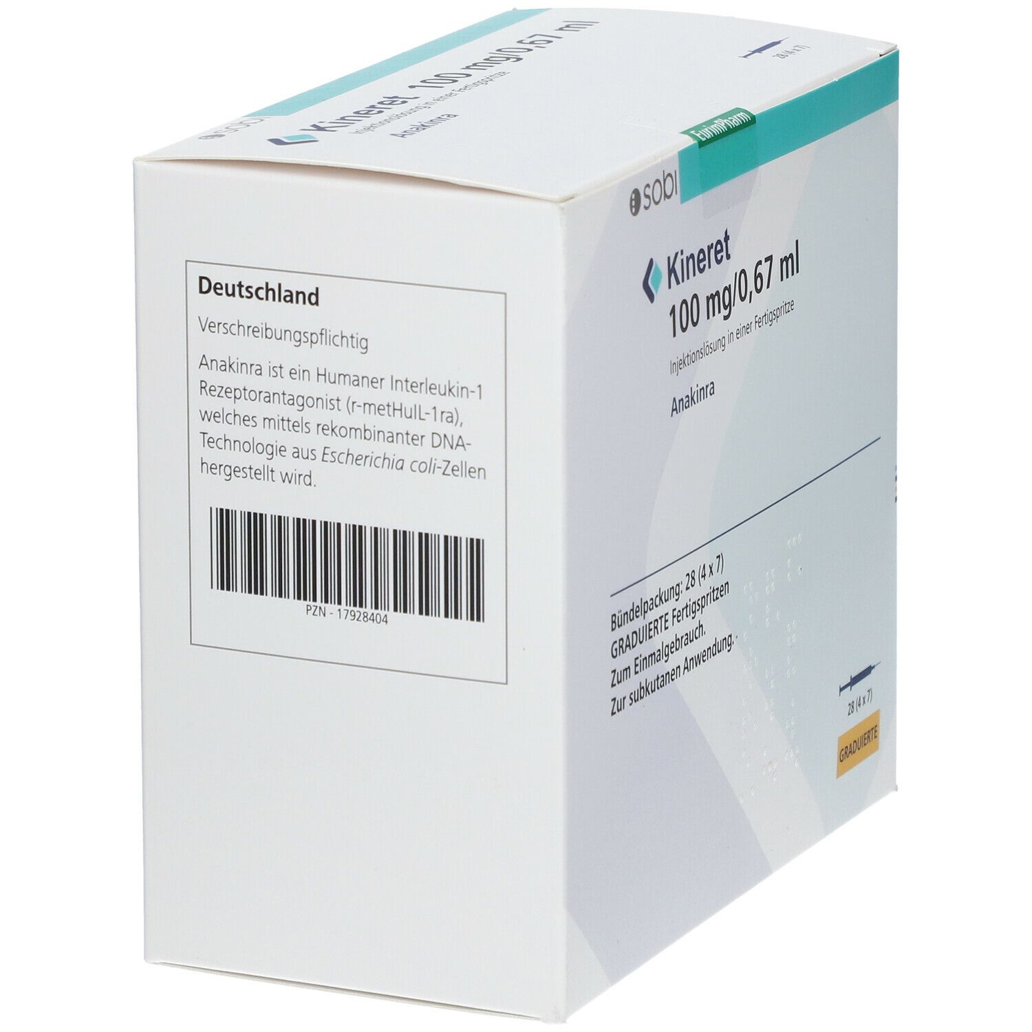 Kineret 100mg/0,67ml Inj.-Lsg.graduiert.Fertigspr. 28 St Injektionslösung