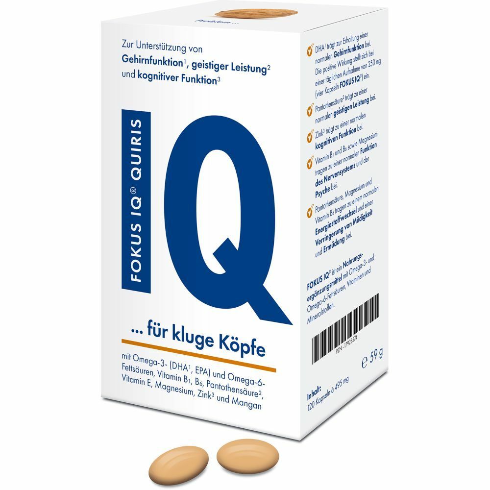 Fokus IQ Quiris zur Unterstützung geistiger Leistungsfähigkeit mit Omega-3 und 6 und Vitamin-Mineralstoff Komplex