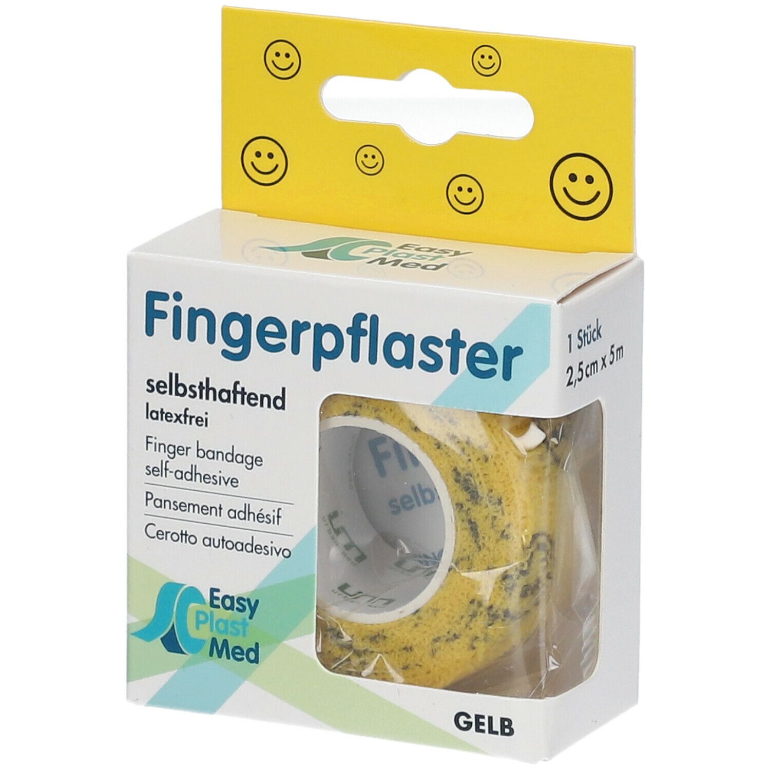 Easy Plast Med Fingerpflaster 2,5 cm x 5 m gelb Smileys 1 St - SHOP APOTHEKE