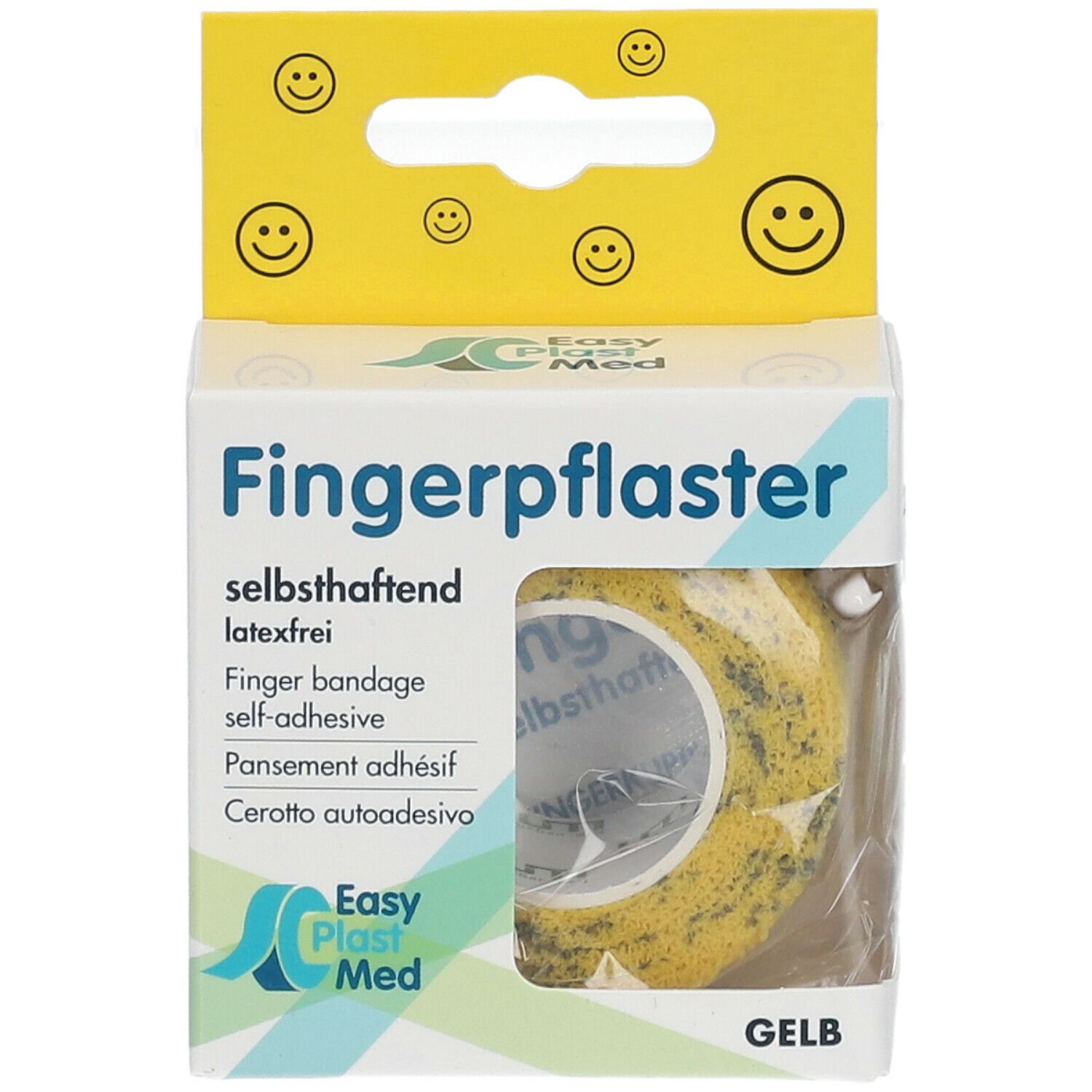 Easy Plast Med Fingerpflaster 2,5 cm x 5 m gelb Smileys