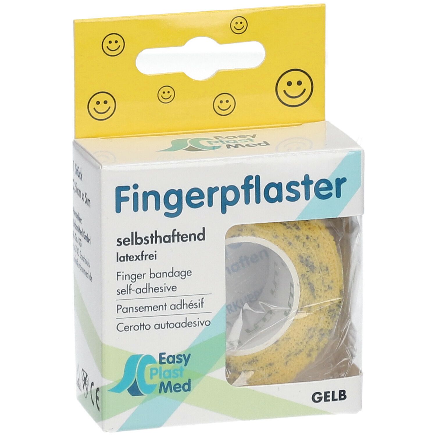 Easy Plast Med Fingerpflaster 2,5 cm x 5 m gelb Smileys