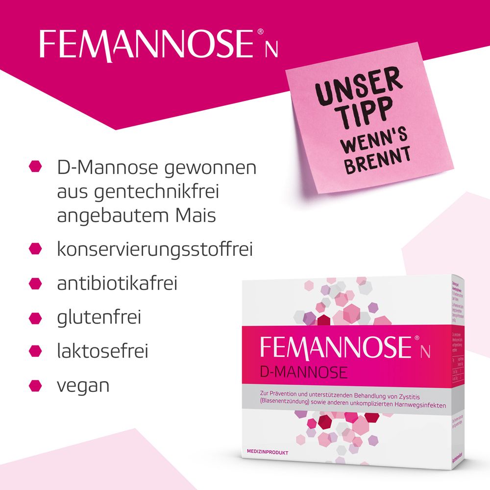 Femannose N – Trinkgranulat mit je 2000 mg D-Mannose Pulver hochdosiert