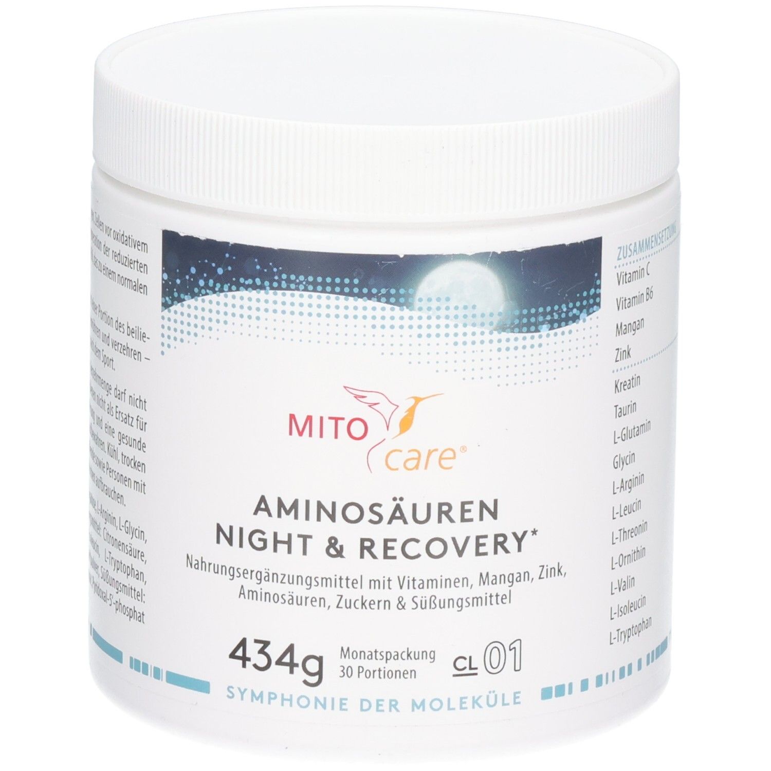 Dose mit Aminosäuren Night & Recovery, 434g, von MitoCare.
