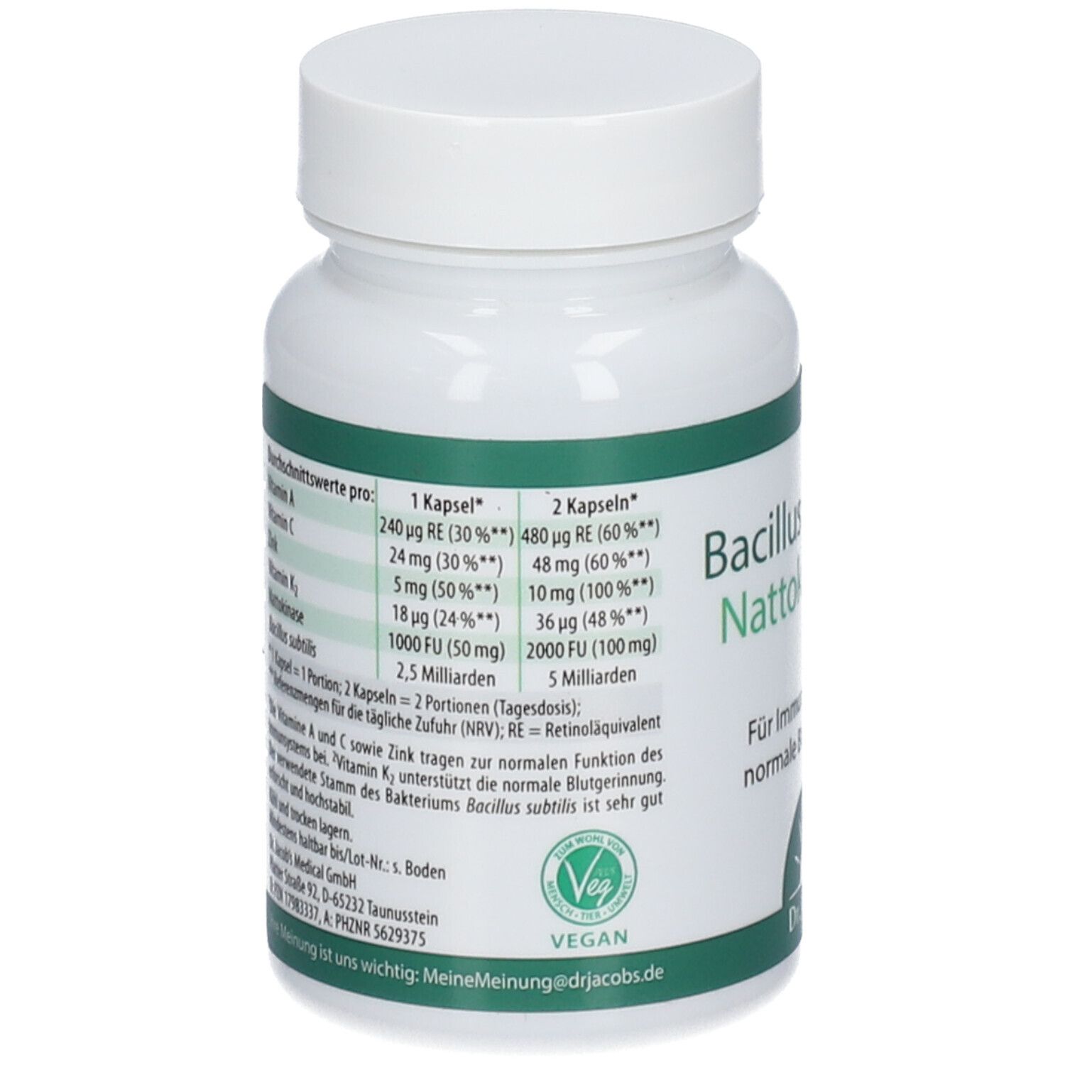 Dr. Jacob's Bacillus subtilis plus NattokinaseEnzym Vitamin K2 vegan