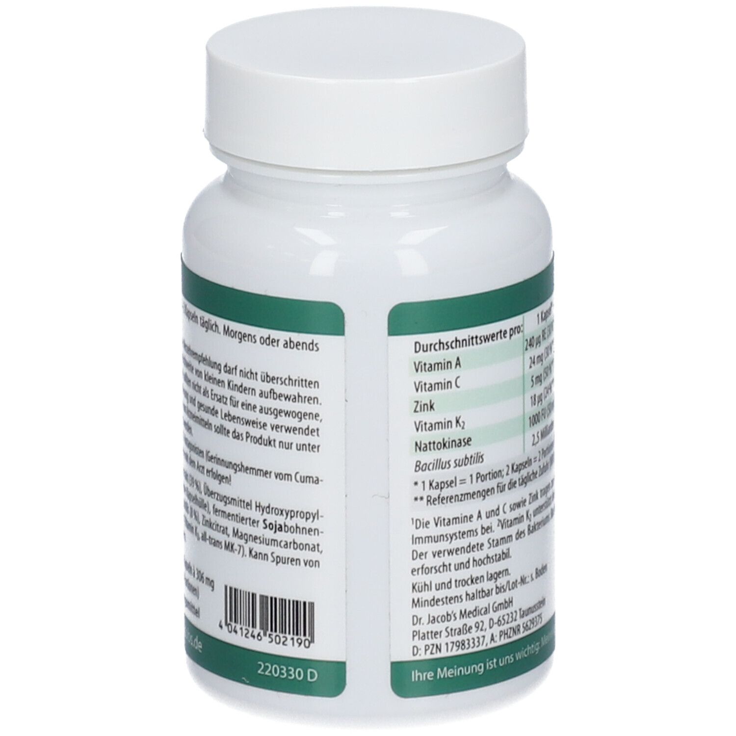 Dr. Jacob's Bacillus subtilis plus NattokinaseEnzym Vitamin K2 vegan