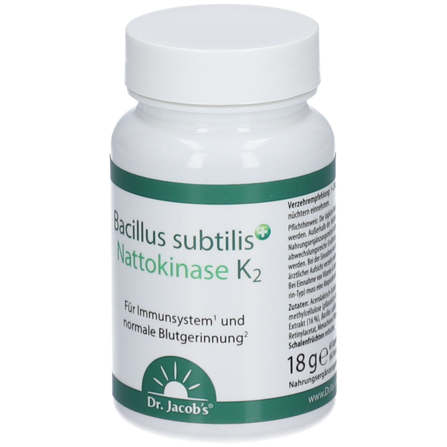 Dr. Jacob's Bacillus subtilis plus NattokinaseEnzym Vitamin K2 vegan