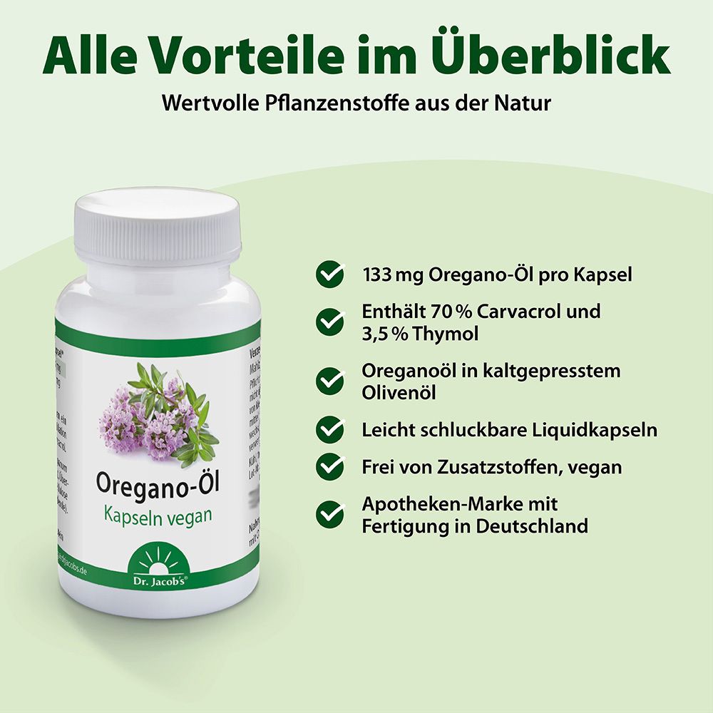 Dr. Jacob's Oregano-Öl Kapseln Carvacrol Thymol vegan