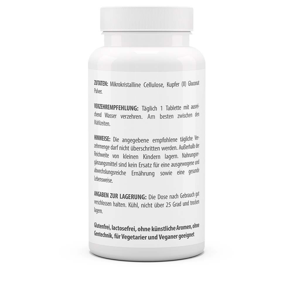 Rückseite der weißen Flasche. Angaben zu Inhaltsstoffen, Verzehrempfehlung und Lagerungshinweise.