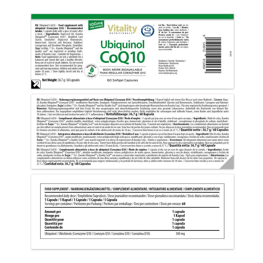 Ubiquinol Coq10 100 mg hochdosiert Weichkapseln 60 St