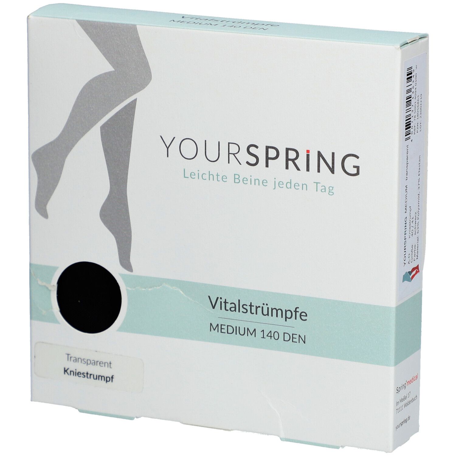 Spring® YOURSPRING Medium Stützkniestrumpf tansparent Gr. 40/41 schwarz