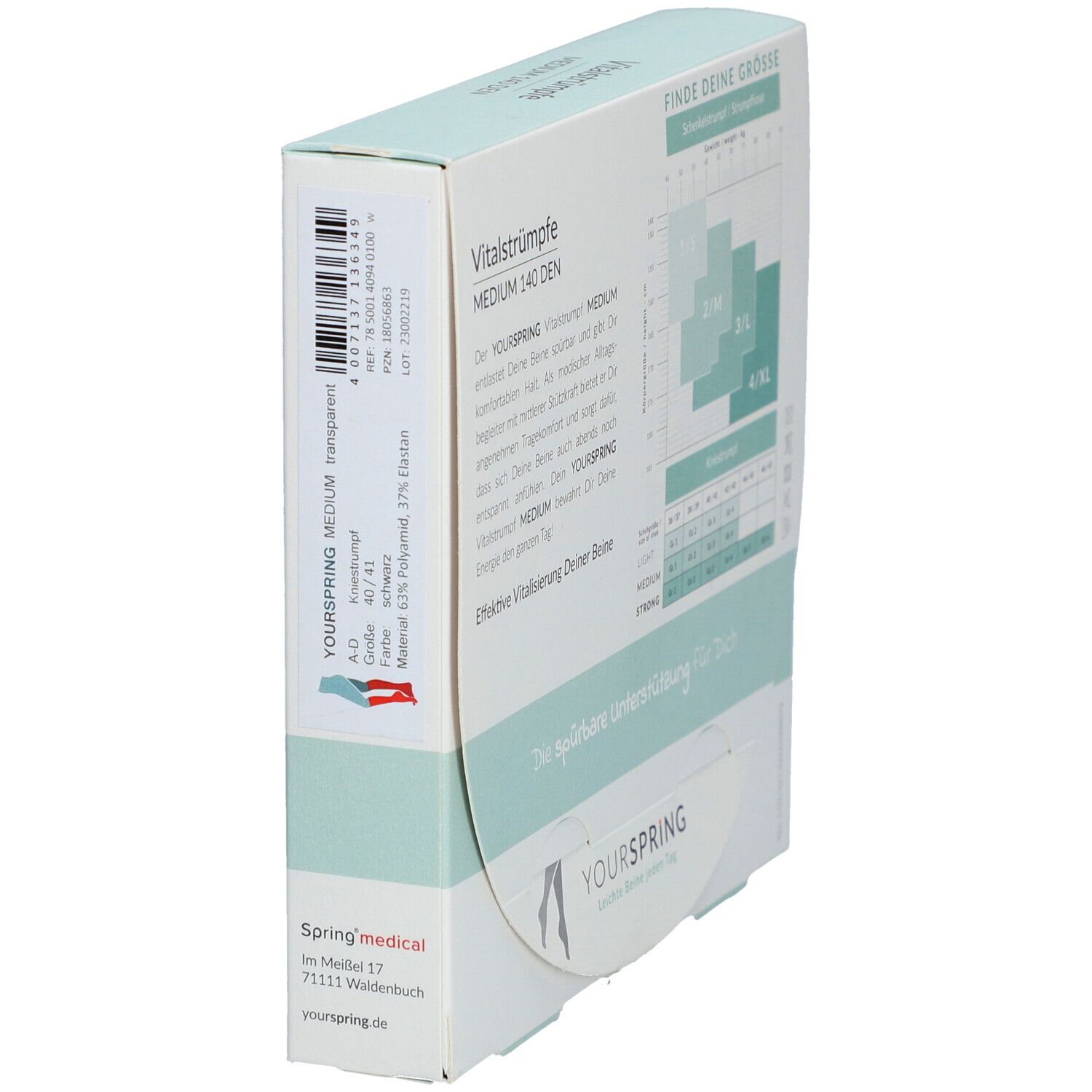 Spring® YOURSPRING Medium Stützkniestrumpf tansparent Gr. 40/41 schwarz