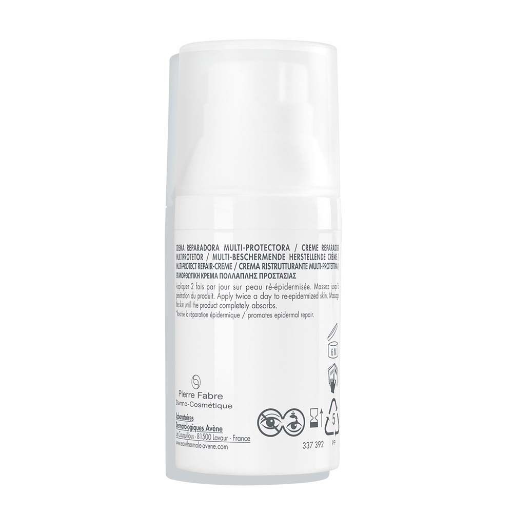 Rückseite der weißen Flasche. Text in mehreren Sprachen.