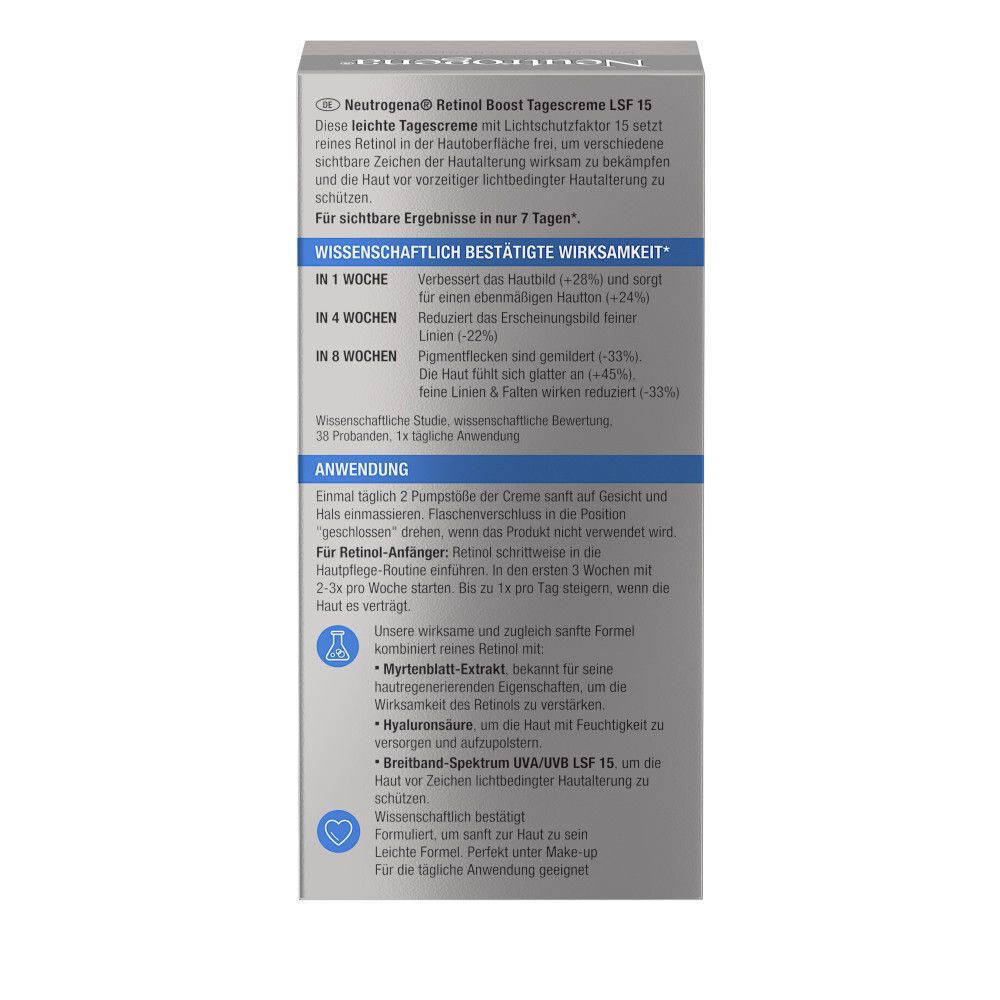 Rückseite der Faltschachtel. Text: Inhaltsstoffe, Anwendung, Wirkungsweise. Weißer Hintergrund.