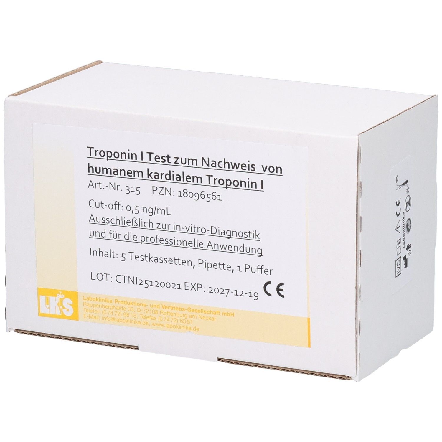 Troponin I mit Puffer Testkassetten 5 St Test