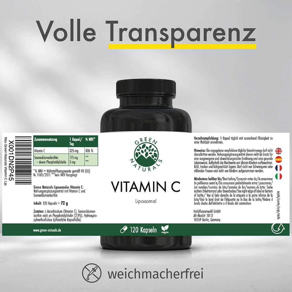 GREEN NATURALS Liposomales Vitamin C 325 mg zur Unterstützung des Immunsystems