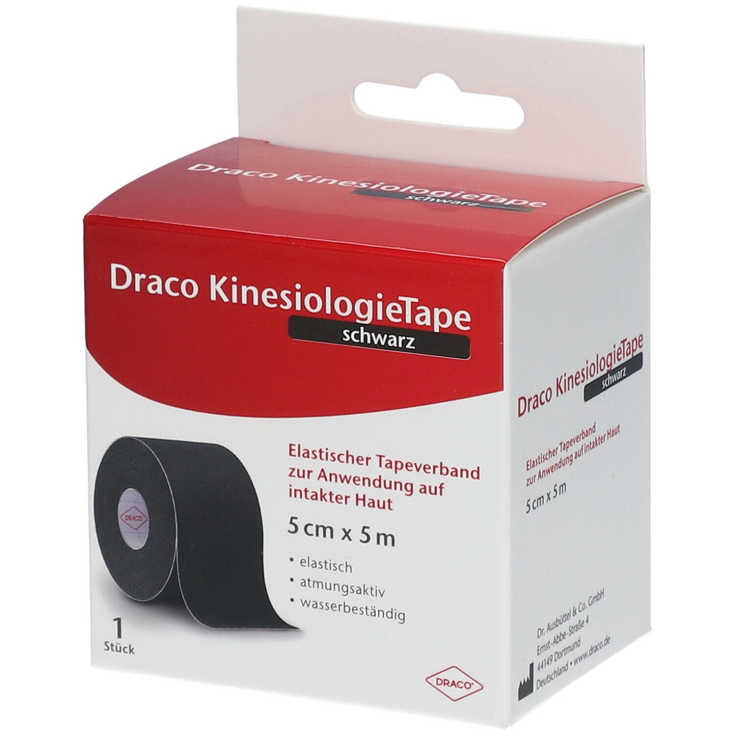 Draco Kinesiologietape 5 cmx5 m schwarz