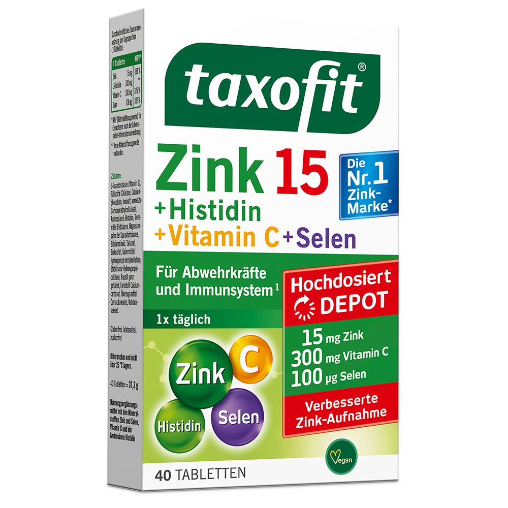 taxofit® Zink 15 + Histidin + Vitamin C + Selen