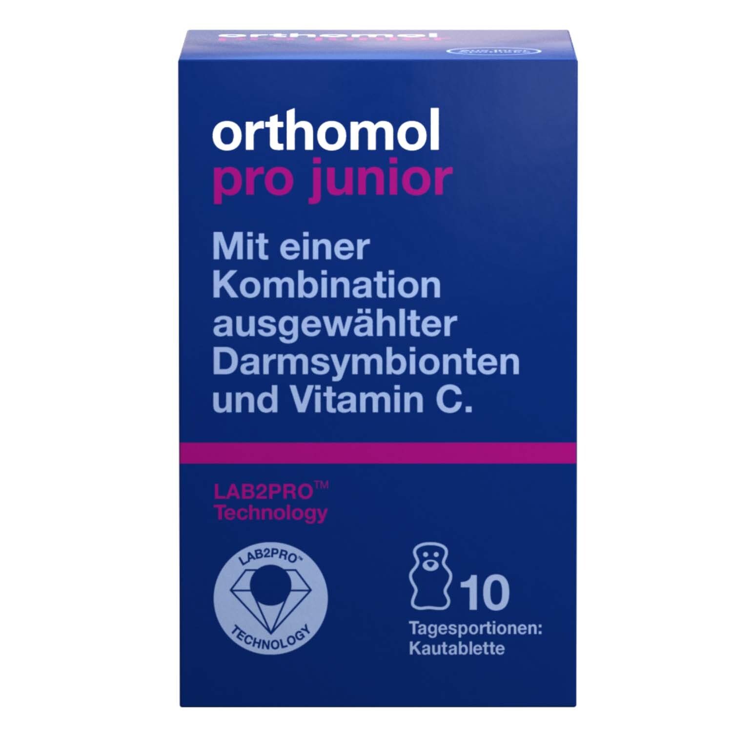 Orthomol Pro junior - enthält eine Kombination ausgewählter Darmsymbionten und Vitamin C - Kautabletten