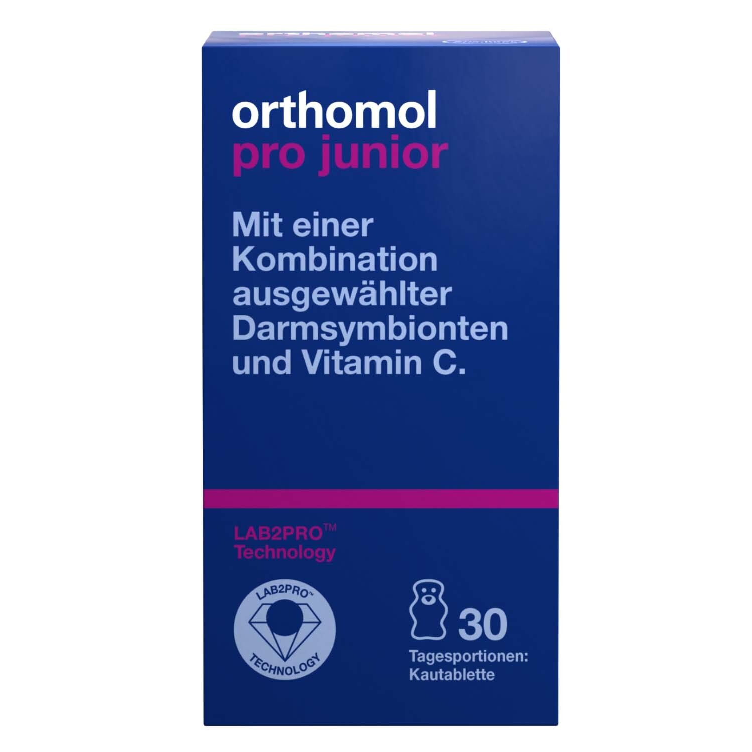 Orthomol Pro junior - enthält eine Kombination ausgewählter Darmsymbionten und Vitamin C - Kautabletten