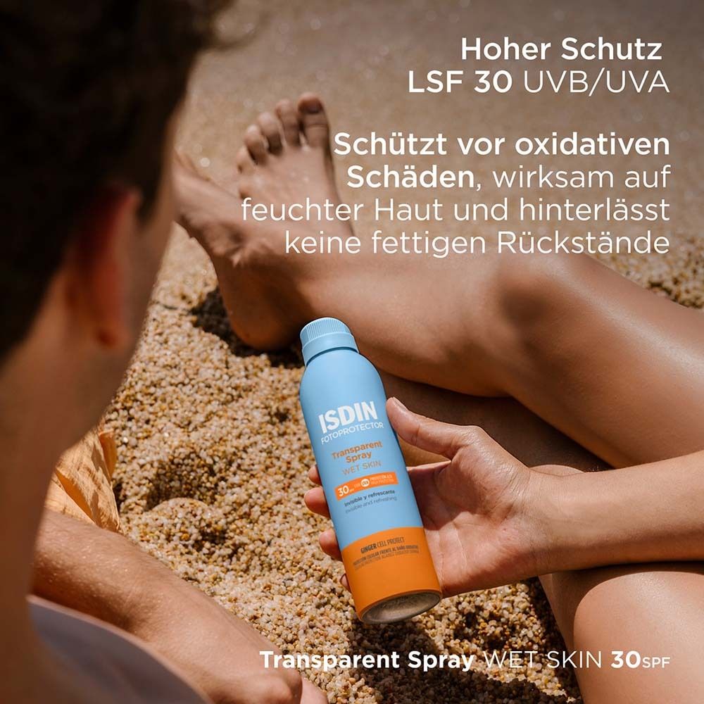 ISDIN Transparent Sonnenspray WET SKIN LSF30 wasserfester Sonnenschutz mit leichter Textur