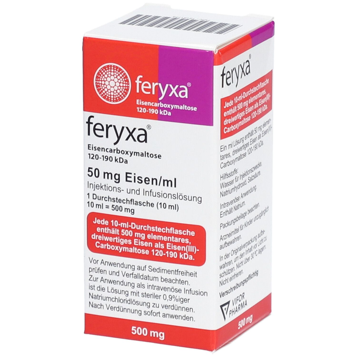 FERYXA 50 mg Eisen/ml Inj.-/Inf.-Lsg.Dsfl.500mg