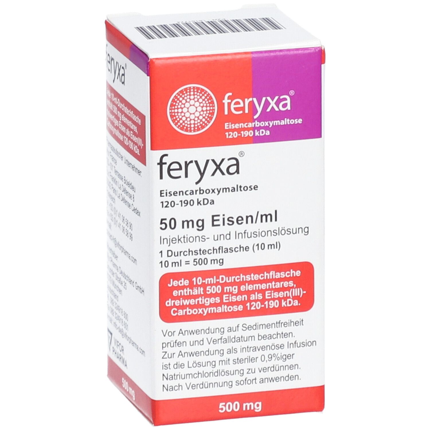 FERYXA 50 mg Eisen/ml Inj.-/Inf.-Lsg.Dsfl.500mg