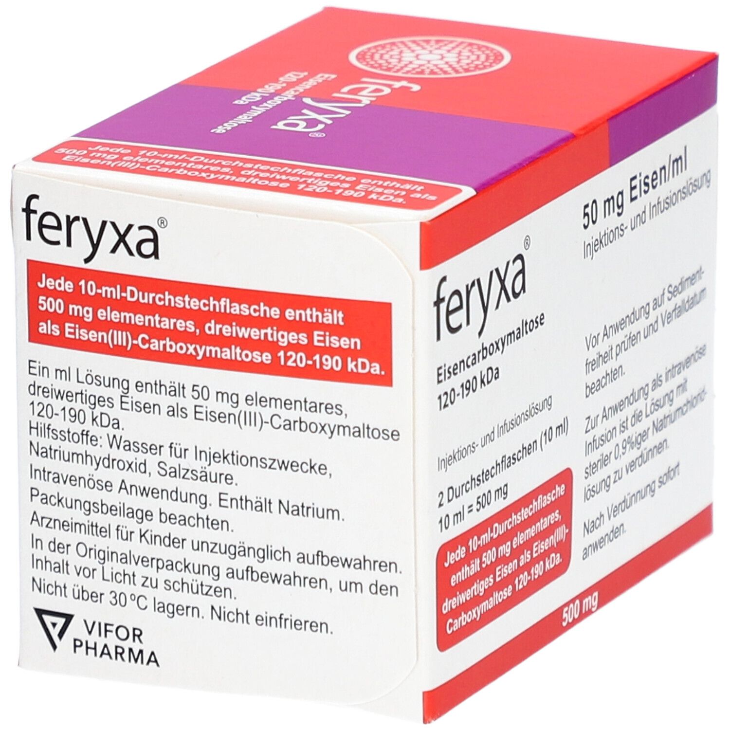 Feryxa 50 mg Eisen/ml Inj.-/Inf.-Lsg.Dsfl.500mg 2x10 ml Injektions-/Infusionslösung