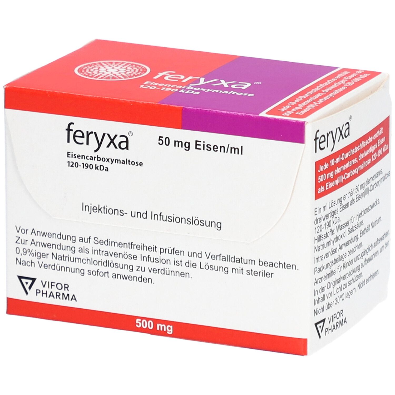 FERYXA 50 mg Eisen/ml Inj.-/Inf.-Lsg.Dsfl.500mg