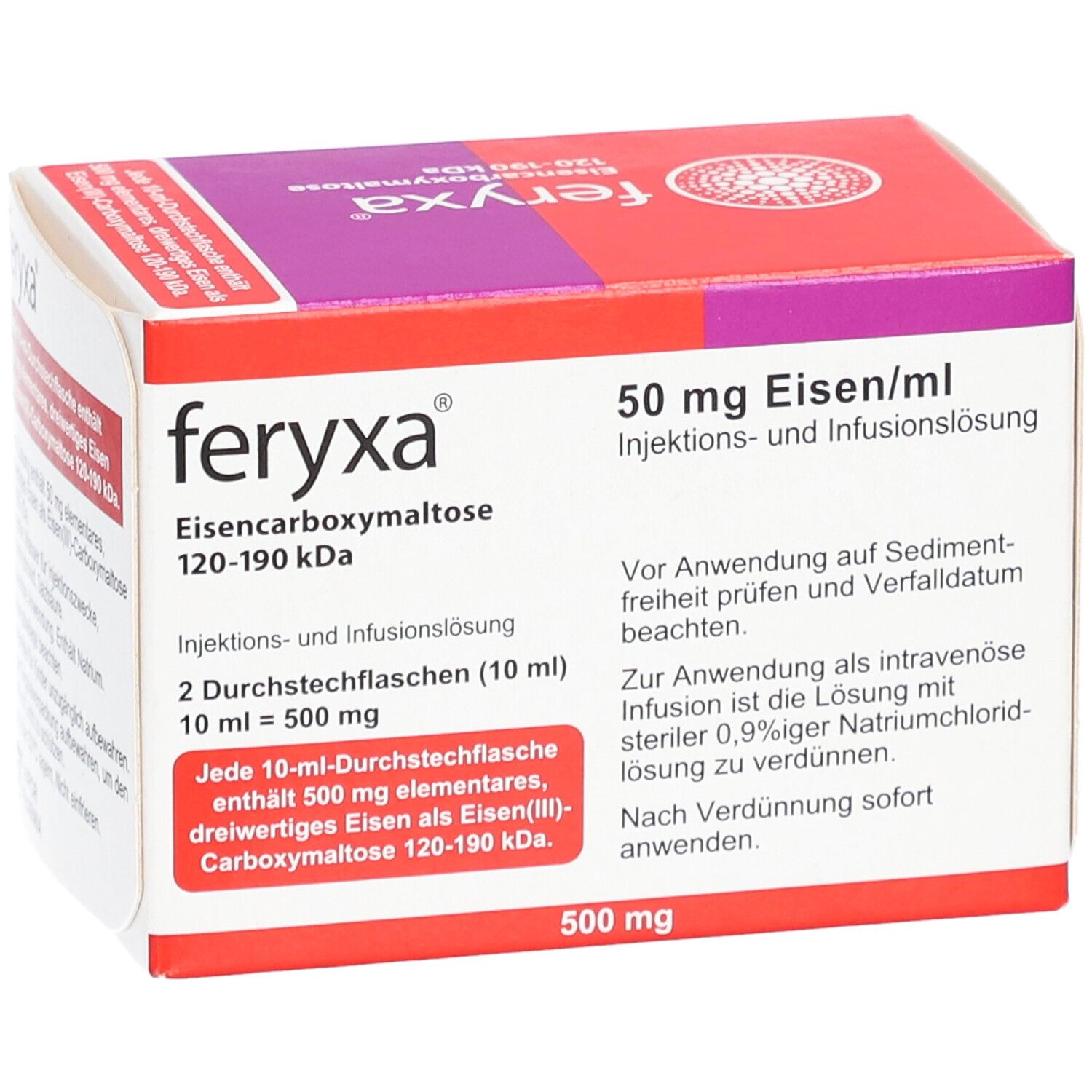 FERYXA 50 mg Eisen/ml Inj.-/Inf.-Lsg.Dsfl.500mg