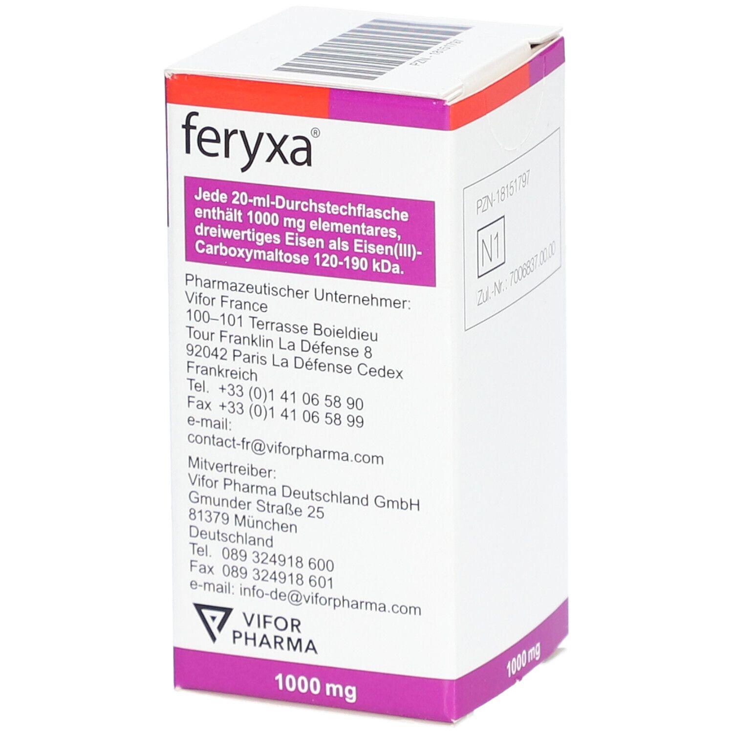 FERYXA 50 mg Eisen/ml Inj.-/Inf.-Lsg.Dsfl.1000mg