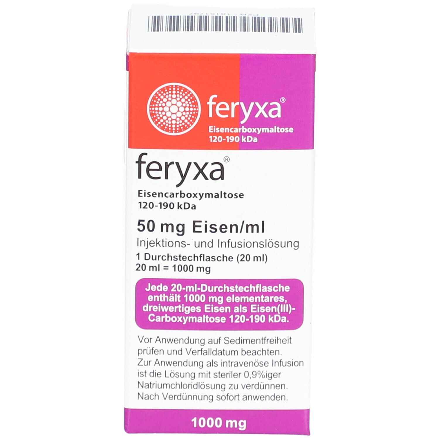 FERYXA 50 mg Eisen/ml Inj.-/Inf.-Lsg.Dsfl.1000mg