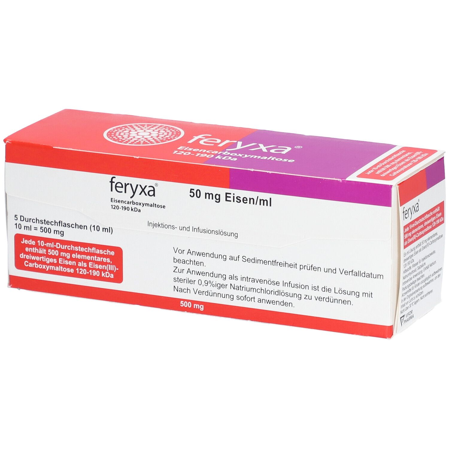 FERYXA 50 mg Eisen/ml Inj.-/Inf.-Lsg.Dsfl.500mg