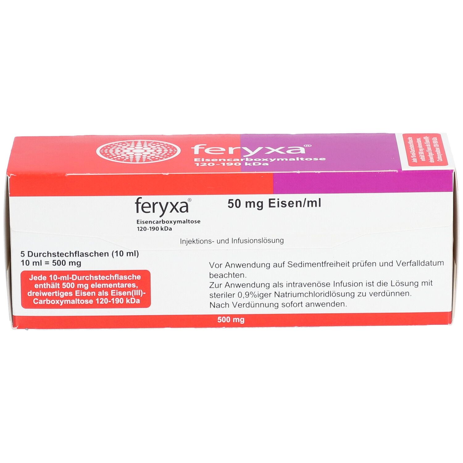 FERYXA 50 mg Eisen/ml Inj.-/Inf.-Lsg.Dsfl.500mg