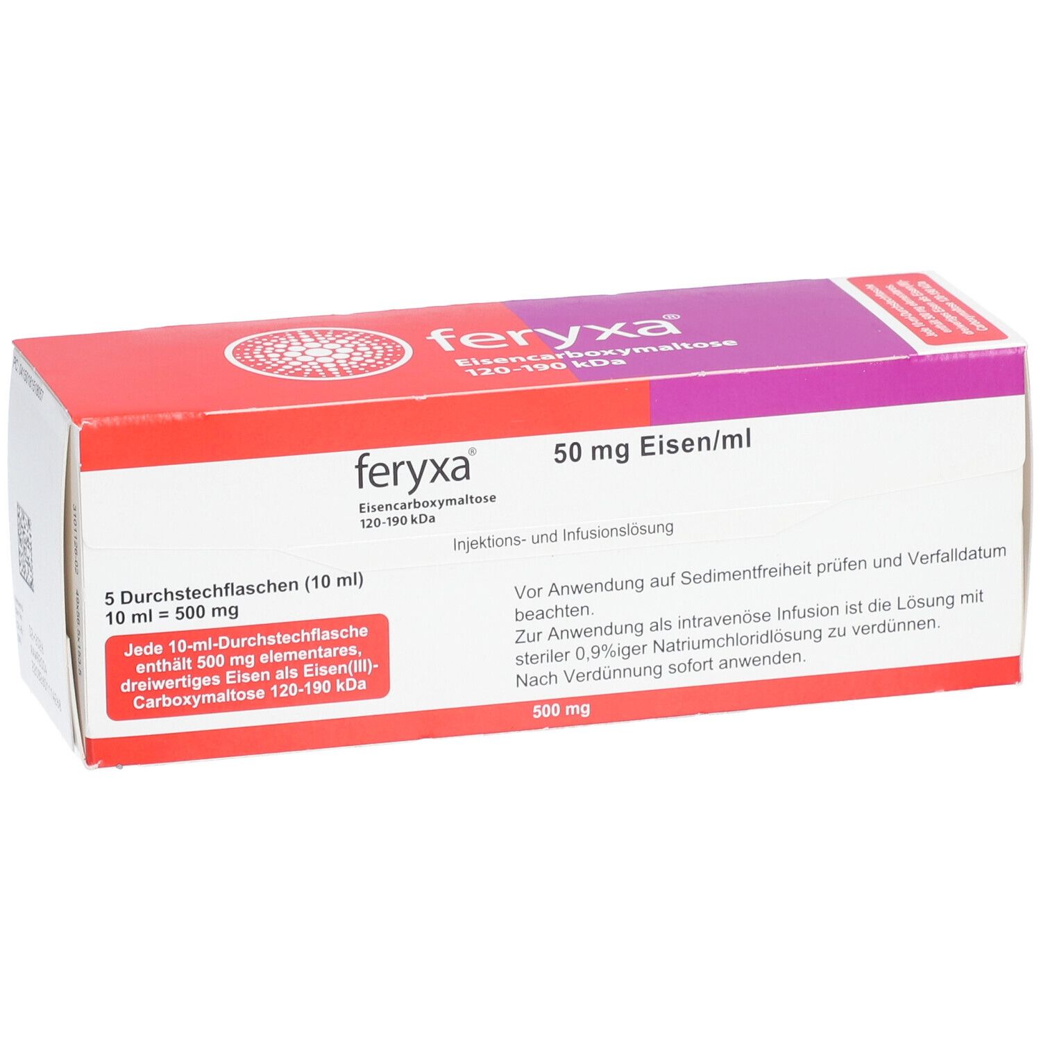 FERYXA 50 mg Eisen/ml Inj.-/Inf.-Lsg.Dsfl.500mg