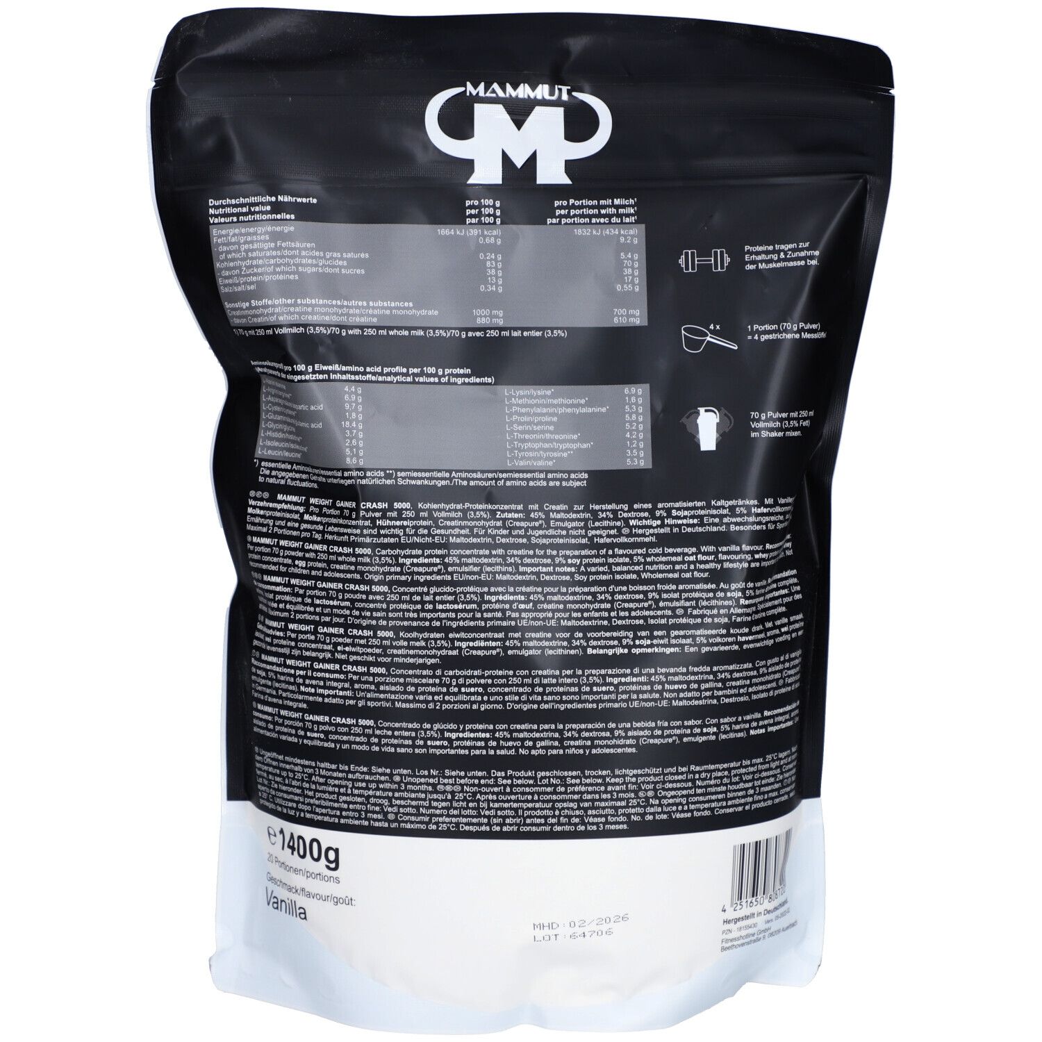 MM Weight Gainer Crash 5000 Vanille Pulver 1400 g