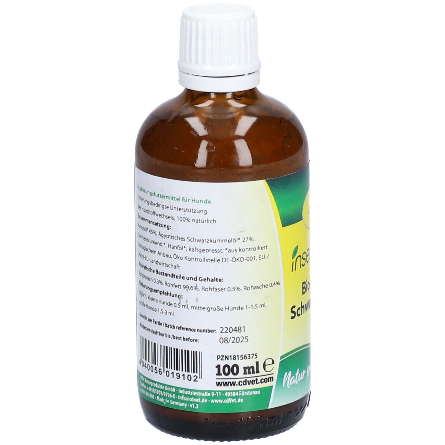 Insektovet Bio-Kokos-Schwarzkümmel-Öl f.Hunde 100 ml Flüssigkeit