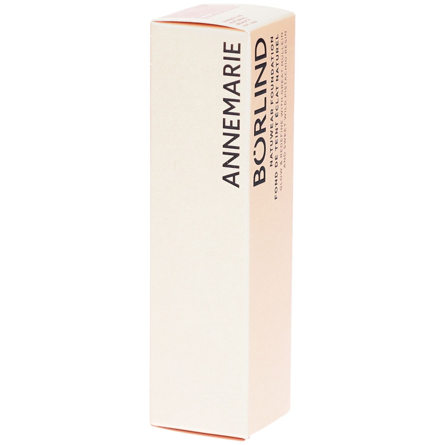 Make-up-Verpackung mit Schriftzug: ANNEMARIE BÖRLIND. Beige Farbton. Aufdruck: NATUWEAR FOUNDATION.