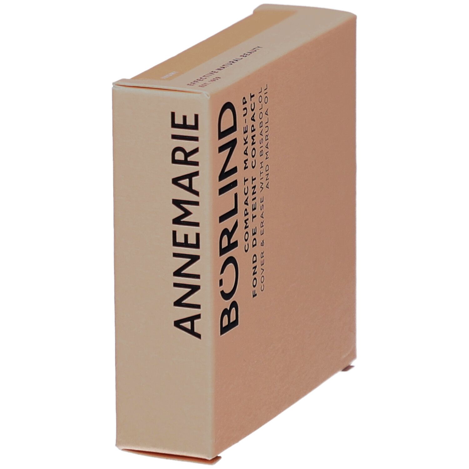 Kompakt Make-up-Verpackung. Marke ANNEMARIE BÖRLIND. Beige Farbton. Text: Compact Make-up, Fond de Teint Compact.
