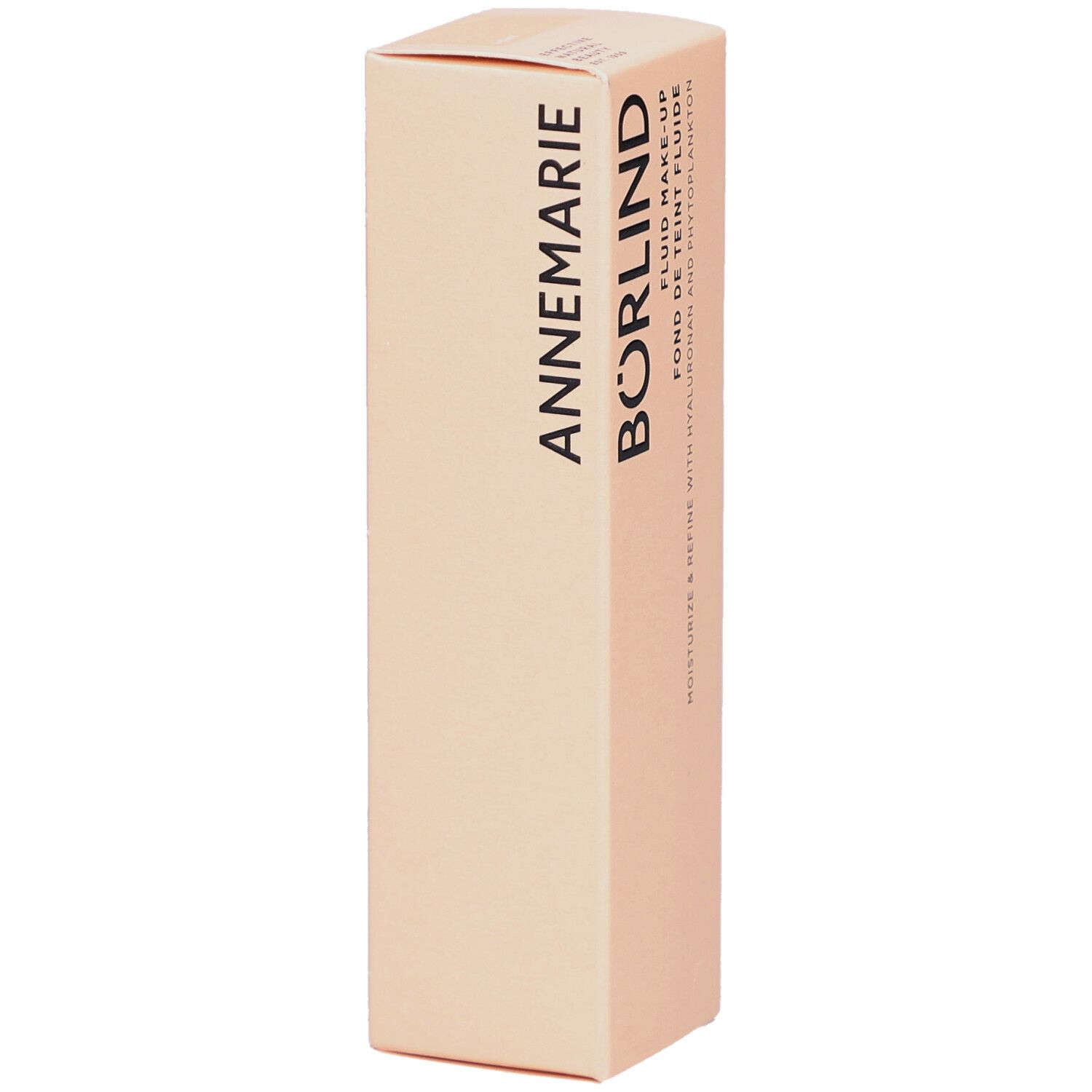 Beige Kartonverpackung. Schriftzug: ANNEMARIE BÖRLIND. Produktname nicht sichtbar. Verpackung von Flüssig-Make-up.